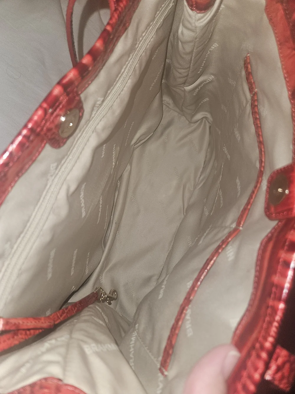 Brahmin Red Croc-Embossed Leather Tote with Gold Medallion